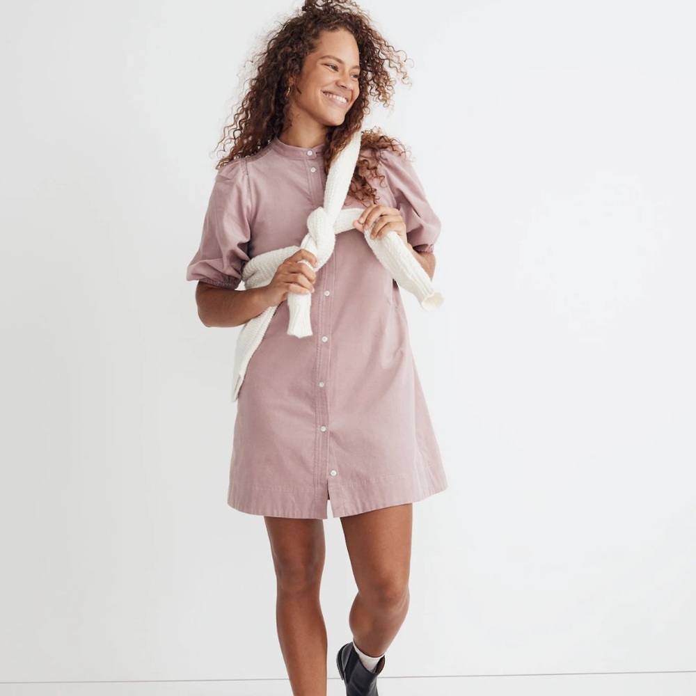 Madewell Corduroy Puff-Sleeve Mini Dress small